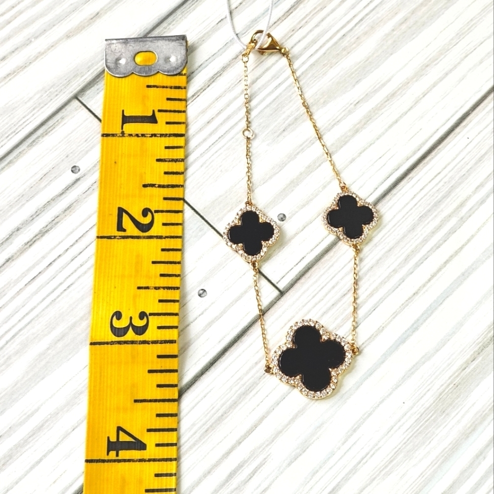 Rachel Zoe Three Clover Bracelet in Onyx and Gold Plated Sterling Silver NWT - Picture 6 of 7